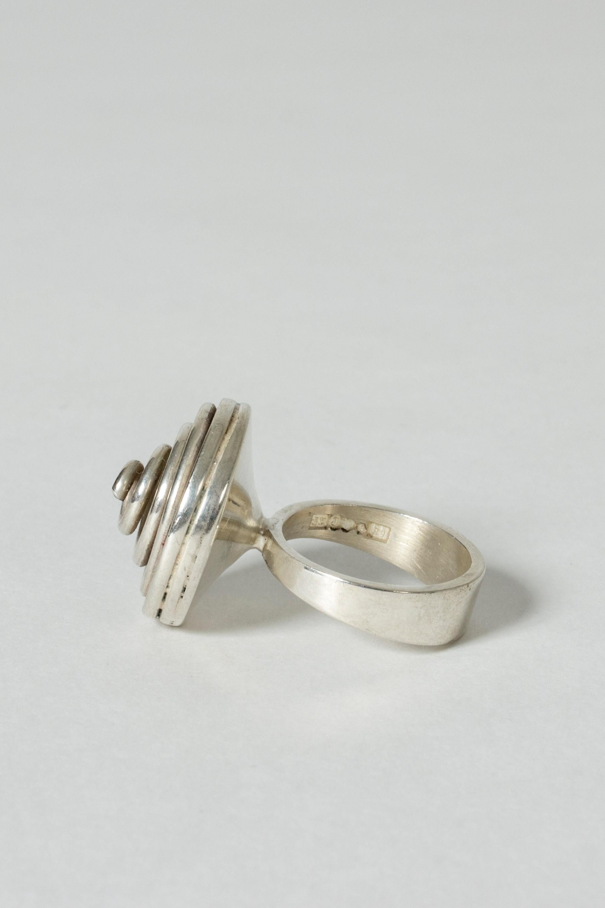 Women's or Men's Silver Spiral Ring with Ball from Kaplans, Sweden, 1967