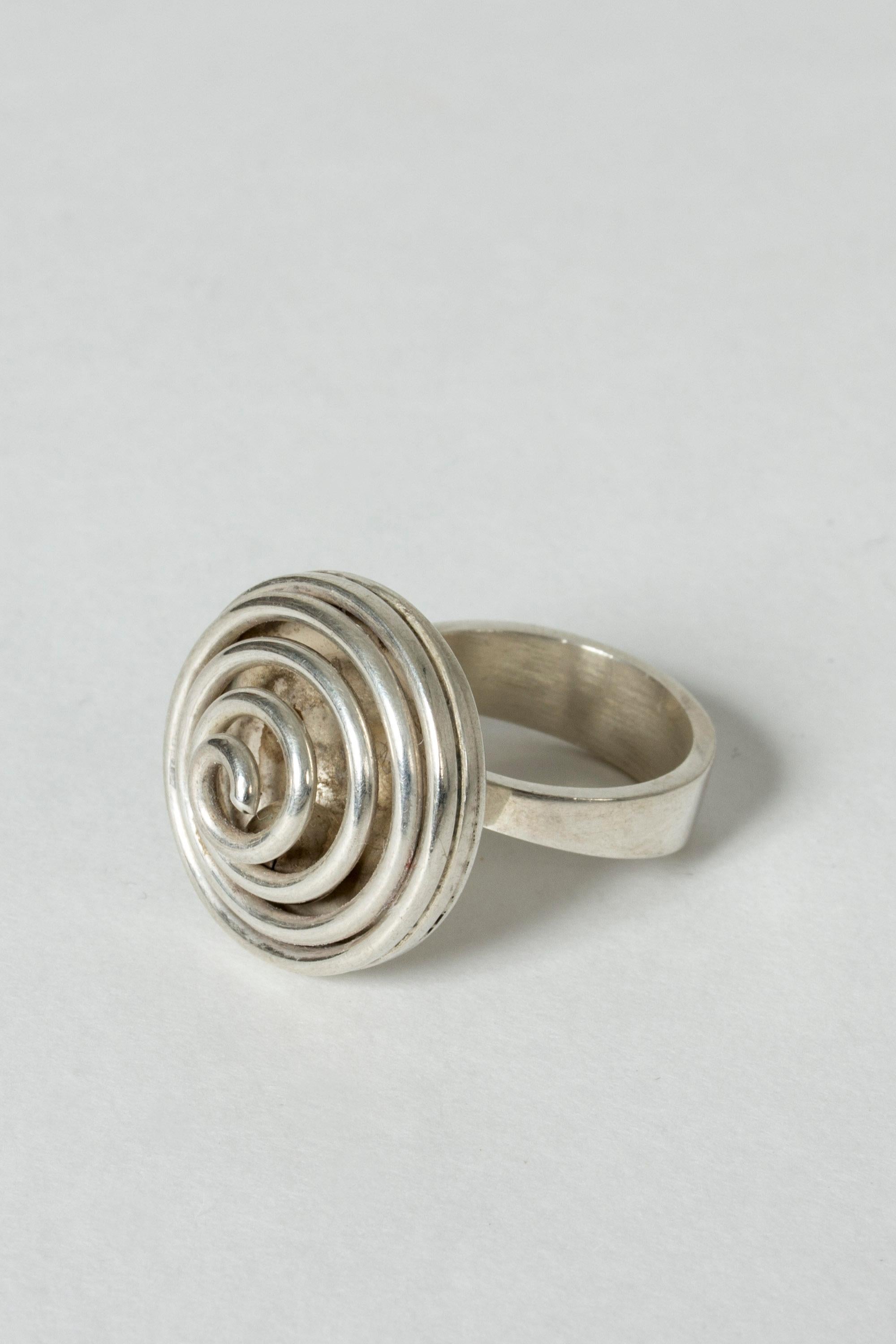 Silver Spiral Ring with Ball from Kaplans, Sweden, 1967 1