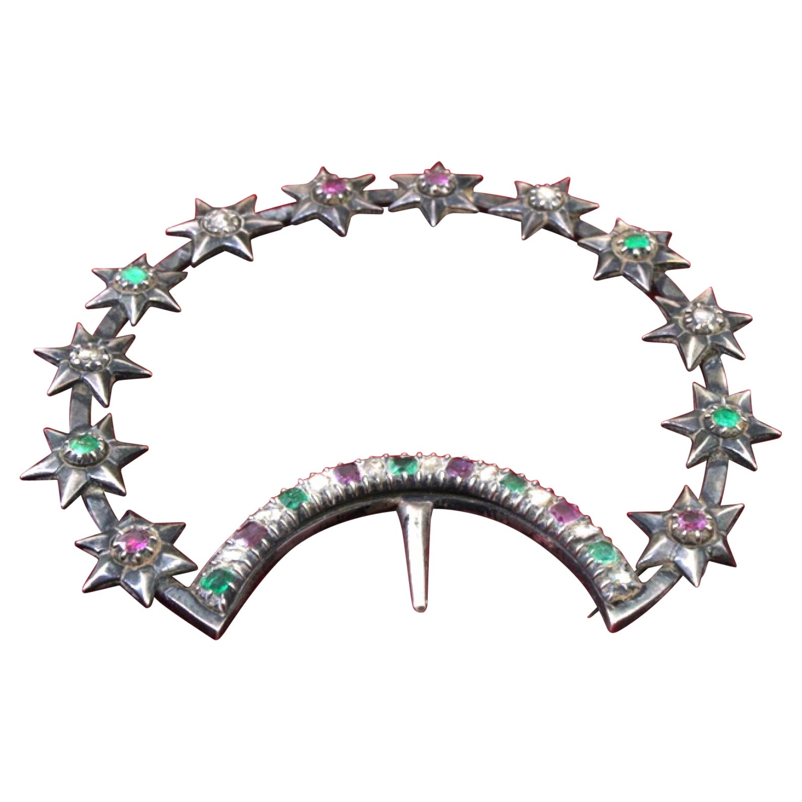 Silver splendor with reliefs and red and green star-shaped applications For Sale