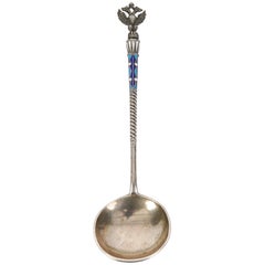 Silver spoon with enamel, Vasily Semyonov Agafonov, Russian Empire, 1908 - 1917
