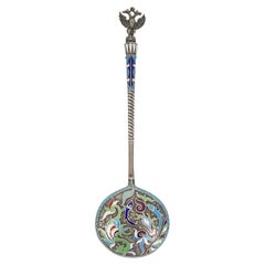 Silver spoon with enamel, Vasily Semyonov Agafonov, Russian Empire, 1908 - 1917