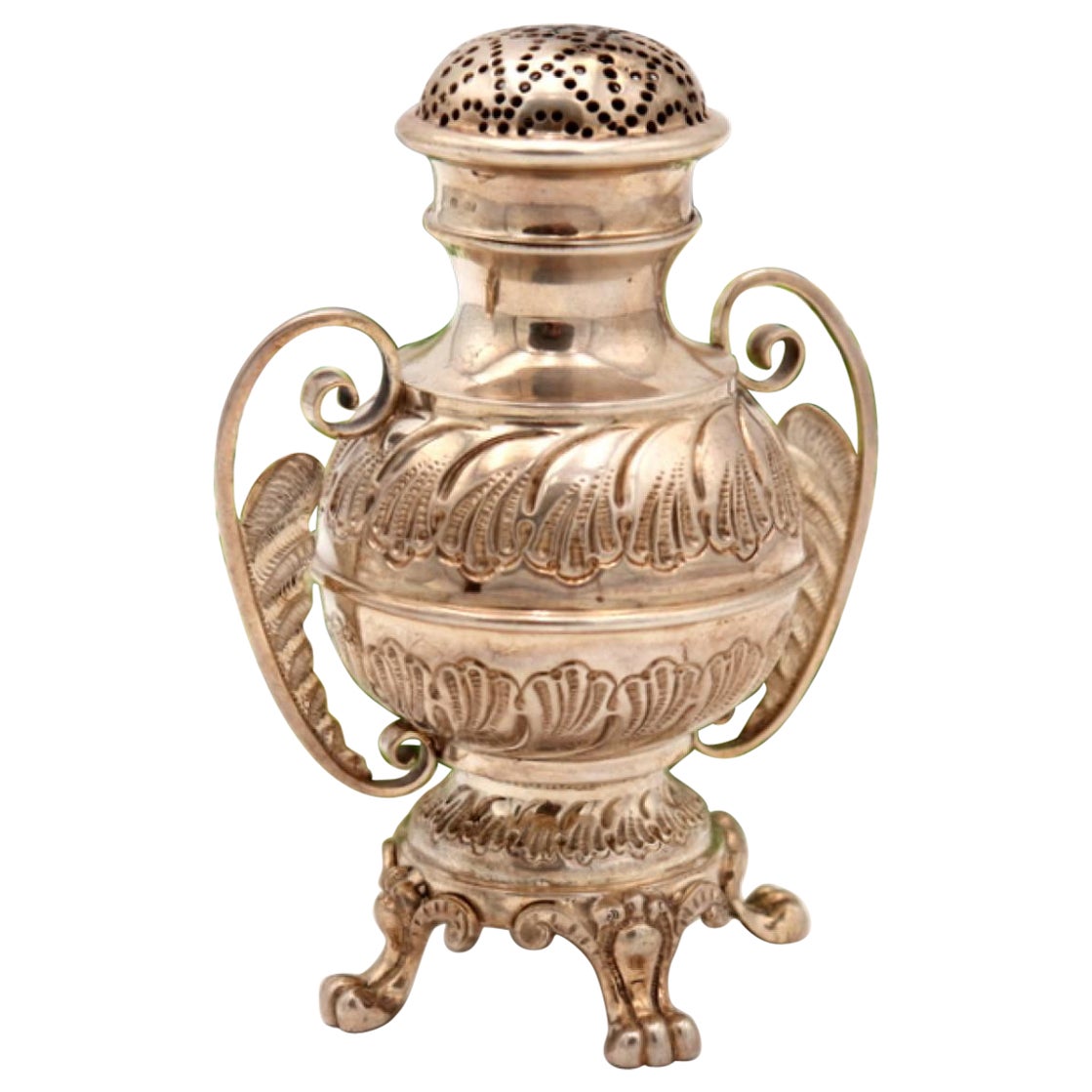 Silver sprinkler with reliefs and applications