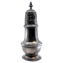 Silver sprinkler with smooth body and cut-out lid with appliqué