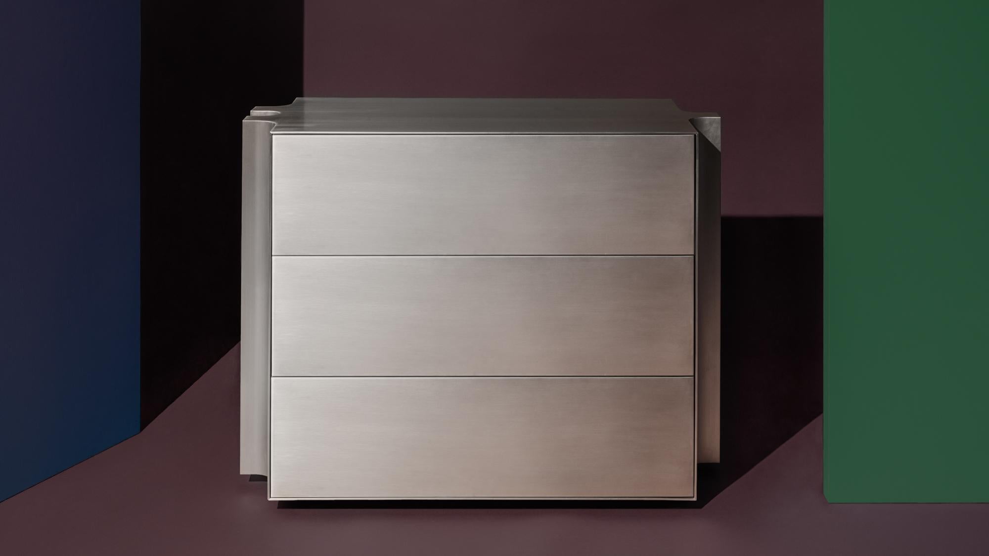 Brushed Silver Stainless Steel Moon Dresser by Matteo Cibic for Delvis Unlimited For Sale