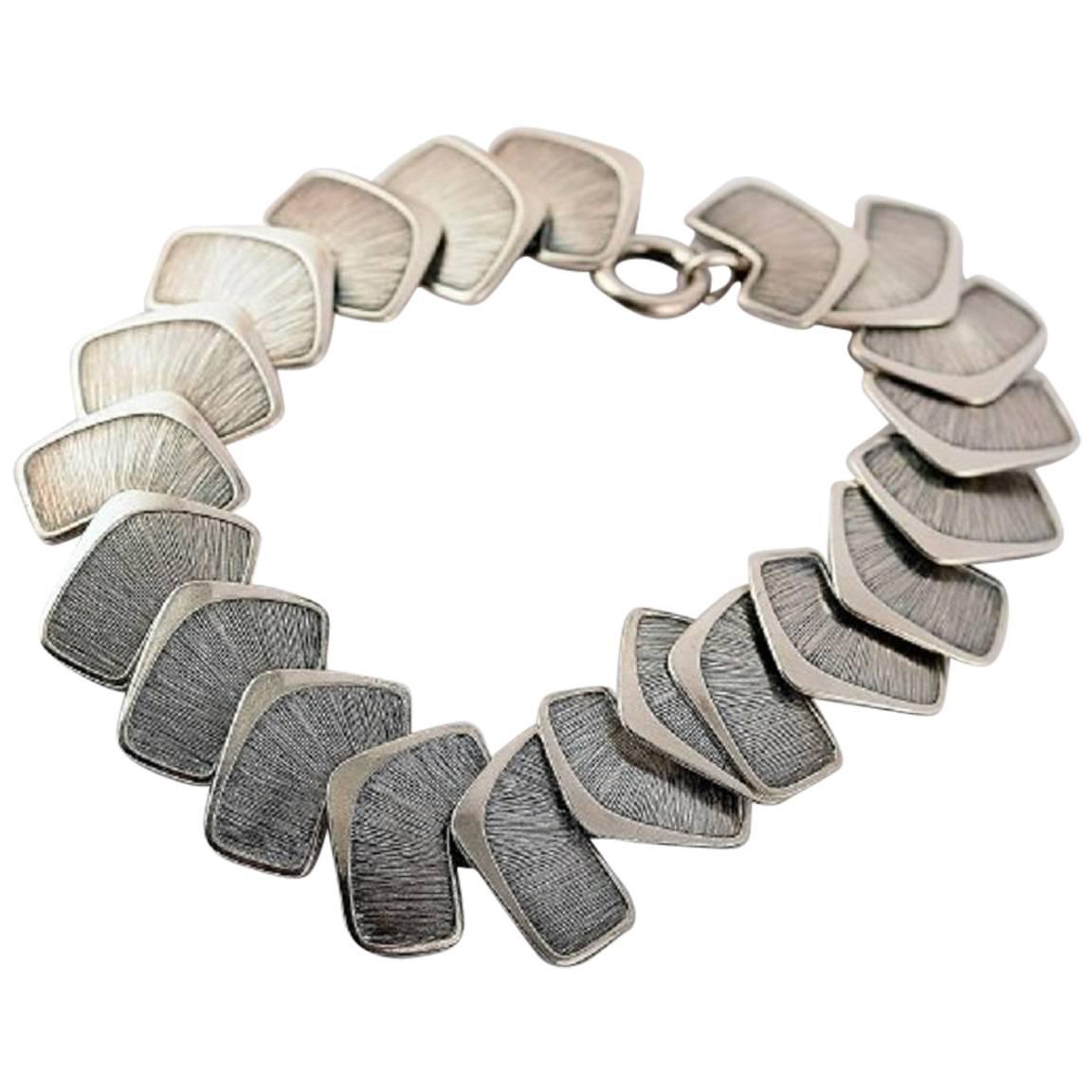 Silver Stamped Modern Scandinavian Design Bracelet 