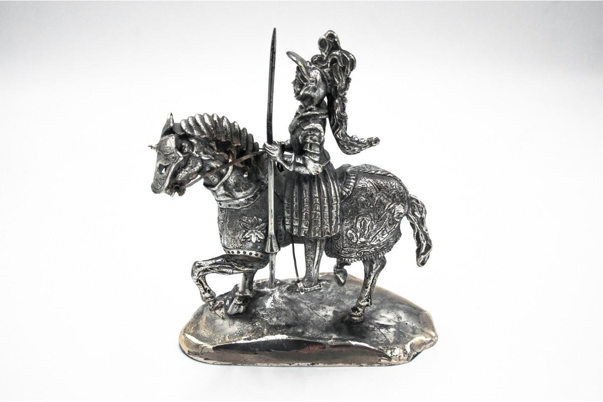 Italian Silver Statue of a Knight on Horseback, 800 Silver, Italy For Sale