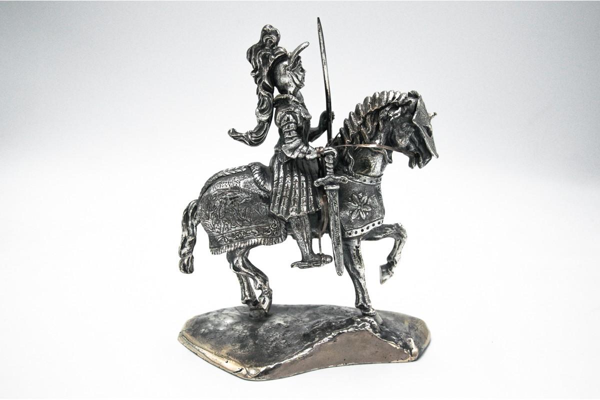 Mid-20th Century Silver Statue of a Knight on Horseback, 800 Silver, Italy For Sale