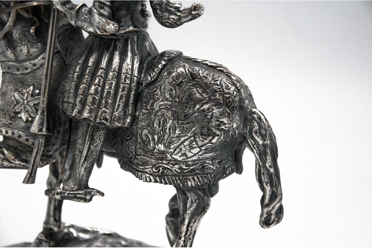 Silberstatue eines Ritters zu Pferd, 800er Silber, Italien im Angebot 4