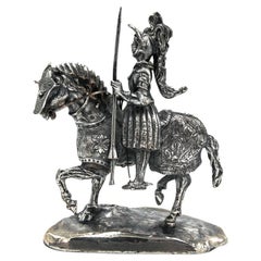 Silver Statue of a Knight on Horseback, 800 Silver, Italy