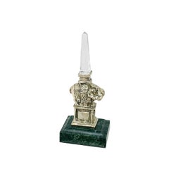 Silver Statue with Rock Crystal Obelisk Reproducing Bernini's "Minerva chick"