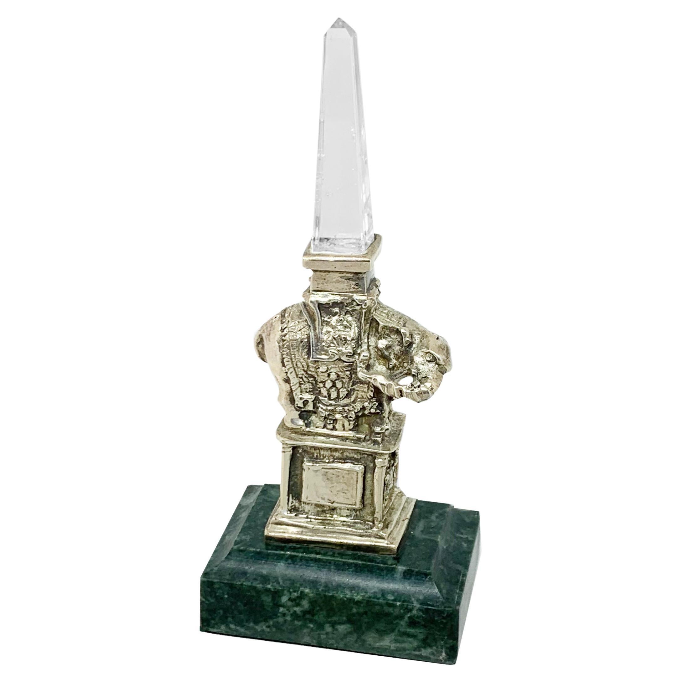 Silver Statue with Rock Crystal Obelisk Reproducing Bernini's "Minerva Chick"