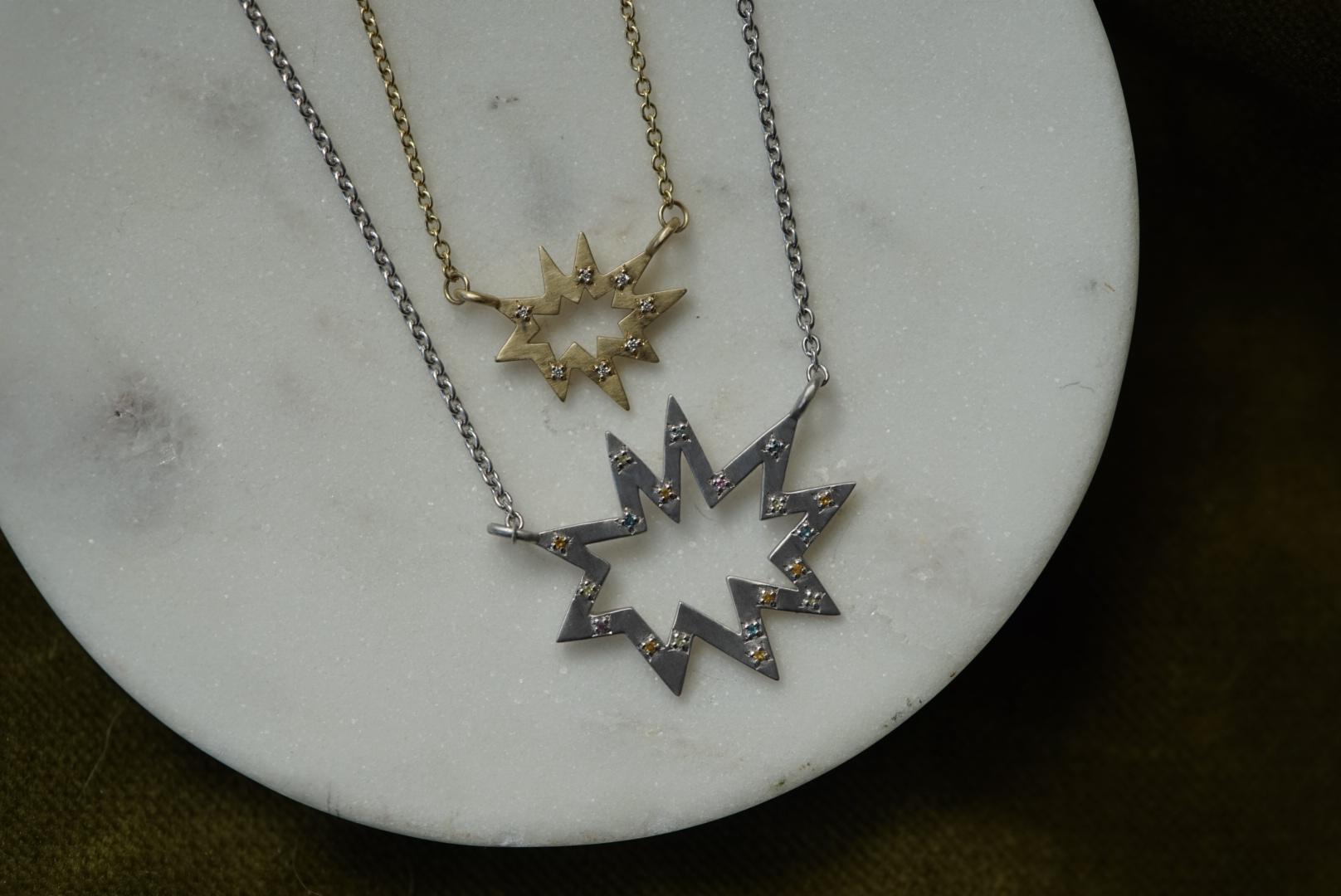 Contemporary Silver Stella Nova Star Necklace with Colored Gemstones