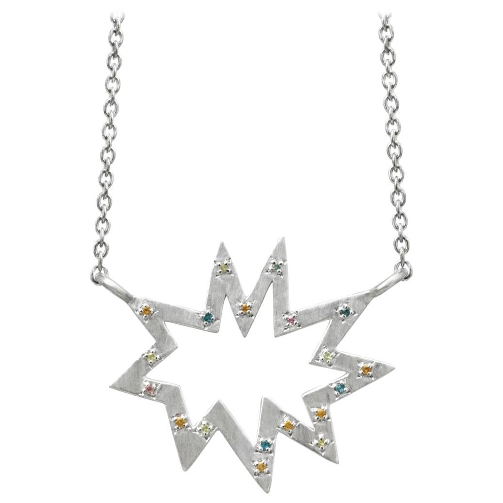 Silver Stella Nova Star Necklace with Colored Gemstones