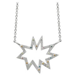 Silberne Stella Nova-Stern-Halskette mit farbigen Edelsteinen