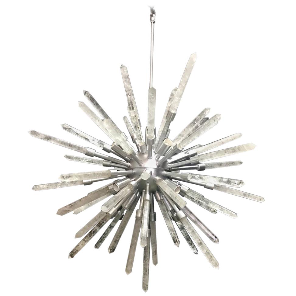 White Quartz and Silver Pendant Lamp by Aver For Sale