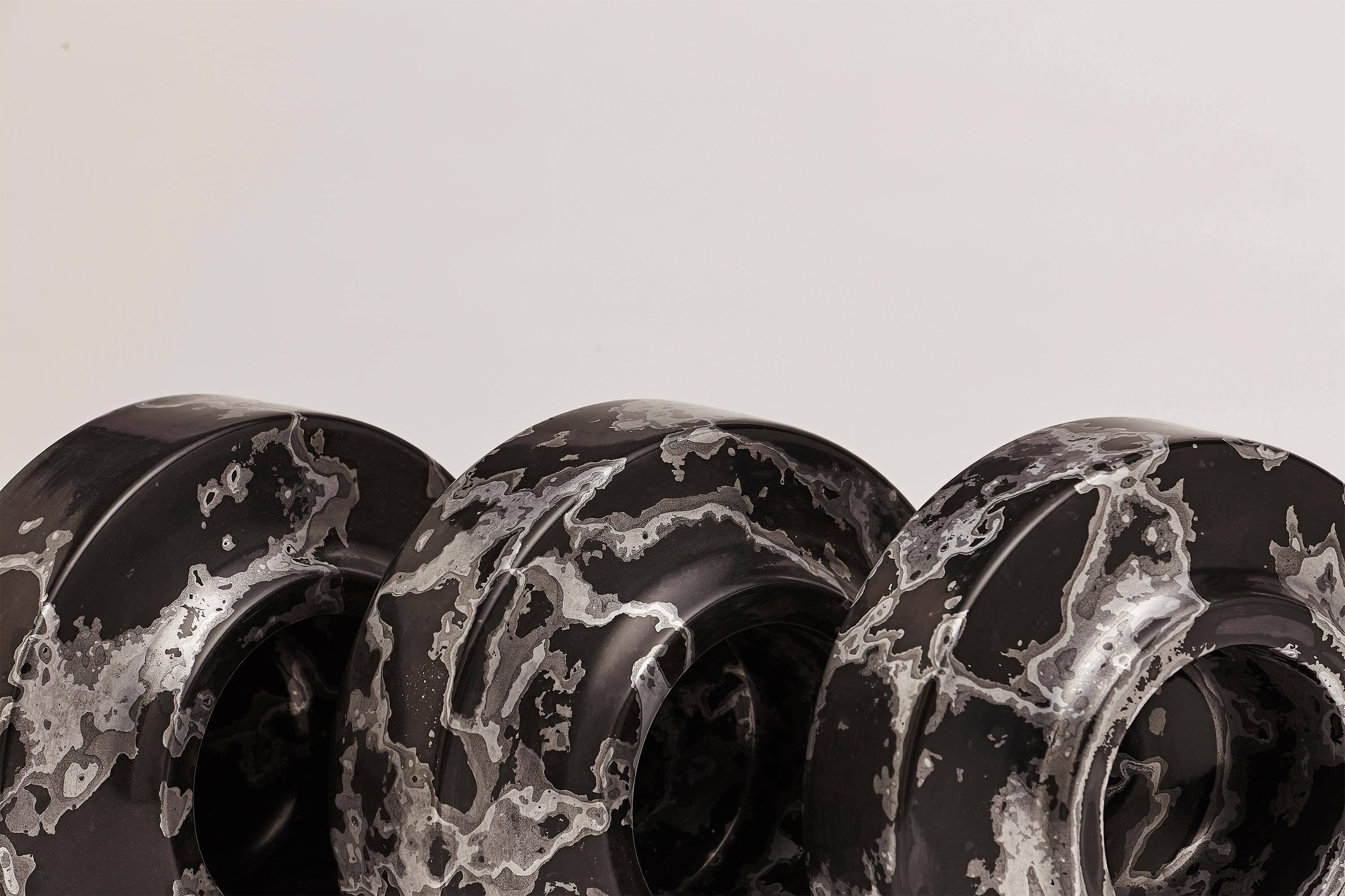 Silver Stone, Contemporary Set of Vessels in Black and Silver by Nic Parnell In New Condition For Sale In London, GB