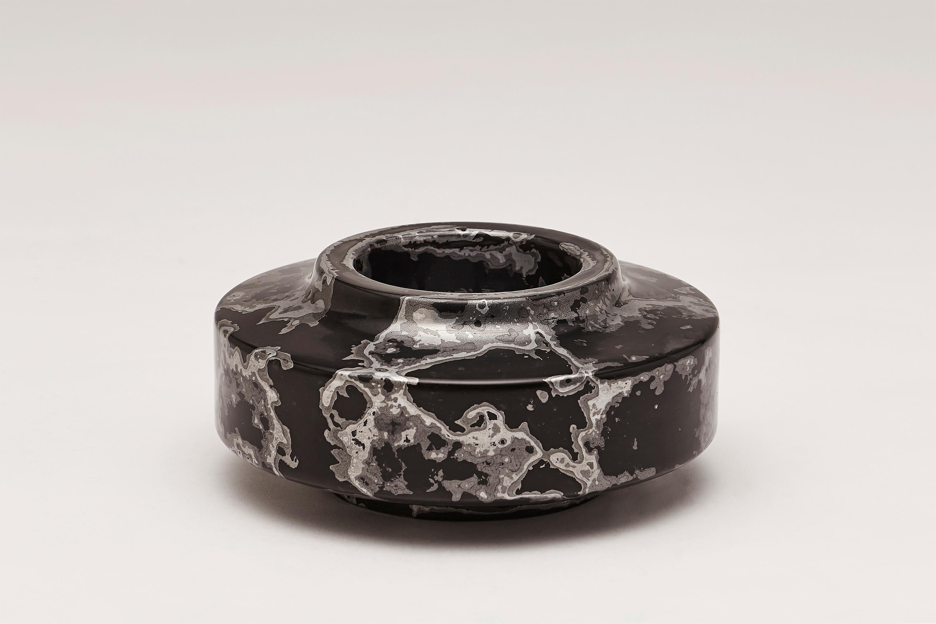 Acrylic Silver Stone, Contemporary Set of Vessels in Black and Silver by Nic Parnell For Sale