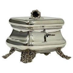 Antique Silver Sugar Box Raised on Four Feet, Vienna Austria, 1853