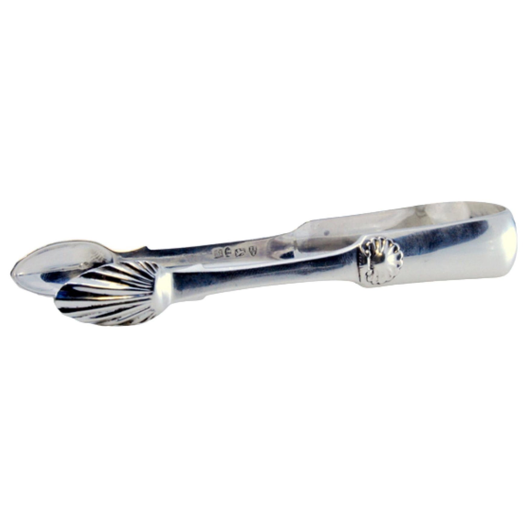 Silver sugar tongs with palms and shells en vente