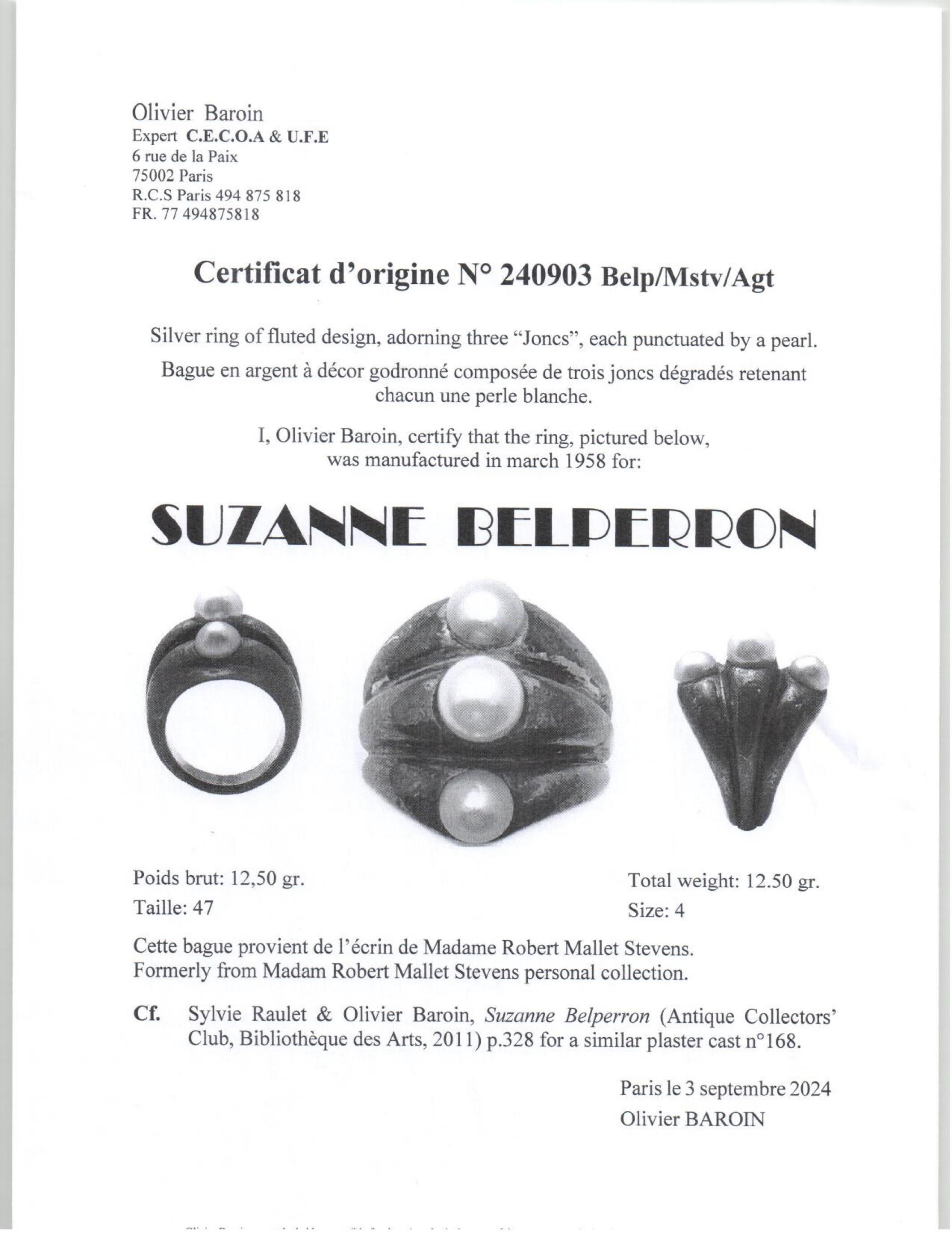 Silver Susanne Belperron Pearl Ring In Excellent Condition For Sale In New York, NY