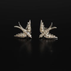 Silver Swallow Bird Studs, Victorian Revival Sterling Silver Bird Earrings