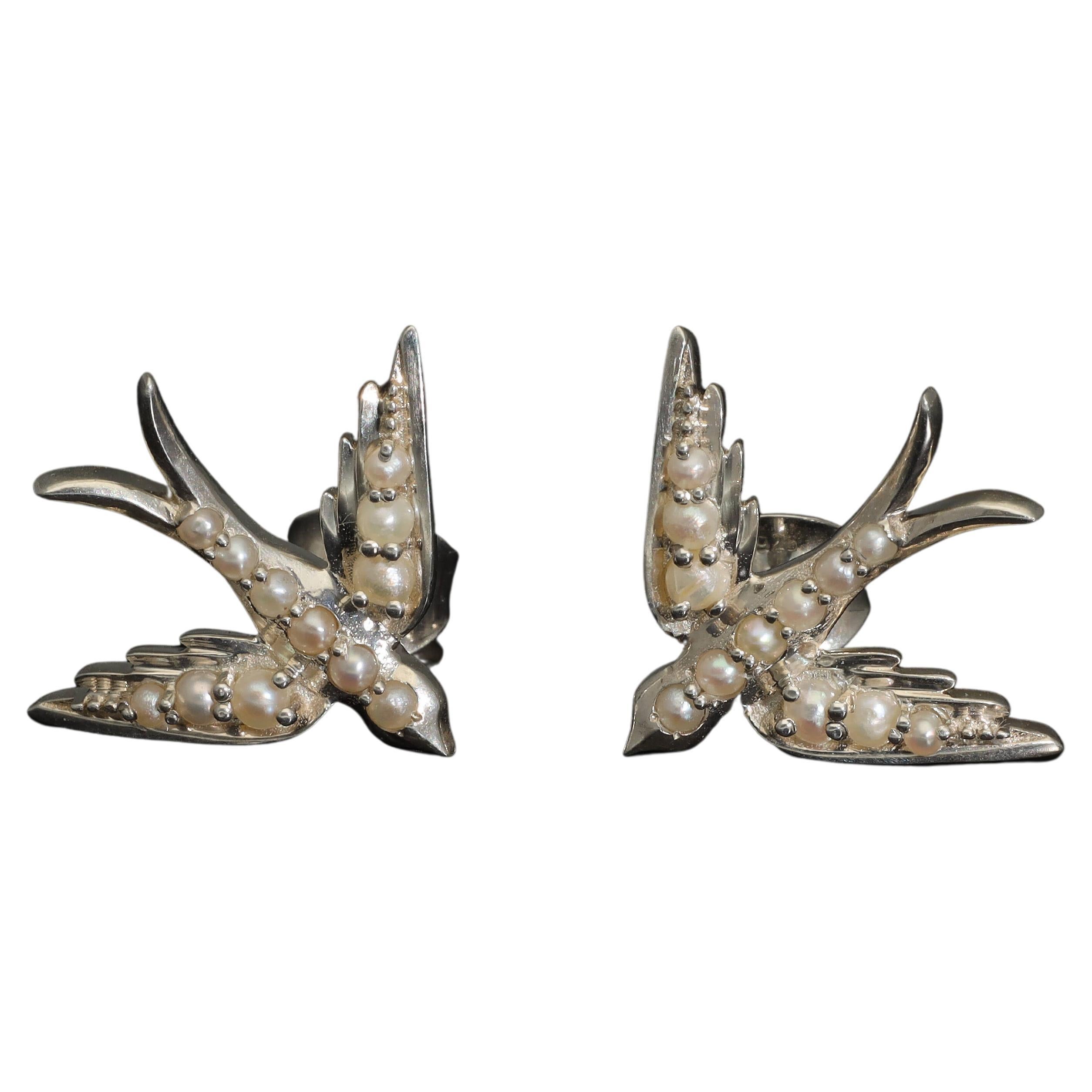 Diamond Yellow Gold Bird Stud Swallow Earrings Vogue For Sale at 1stDibs