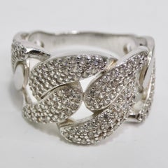 Silver Swarovski Crystal Chain Motif Ring