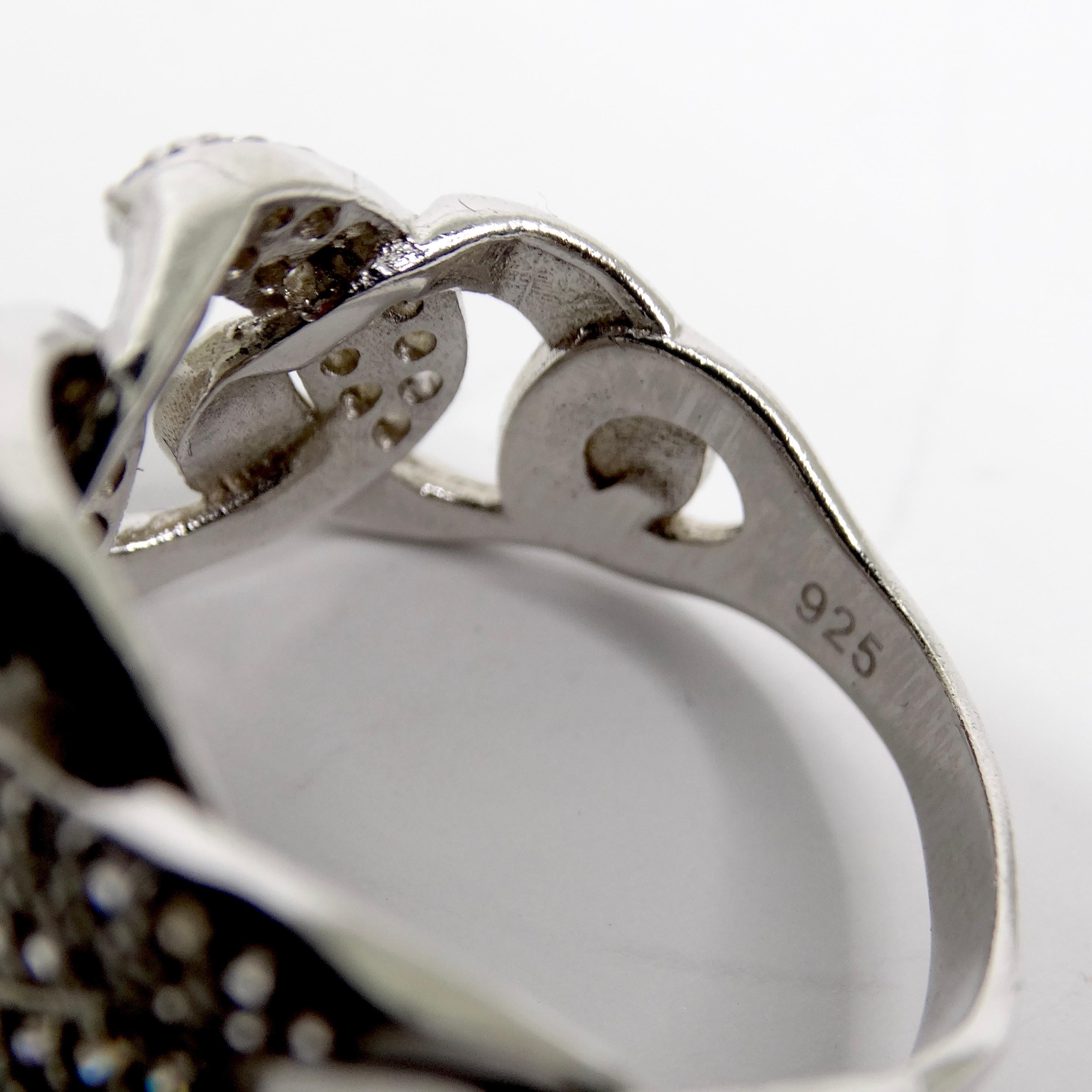 Women's or Men's Silver Swarovski Crystal Chain Motif Ring For Sale