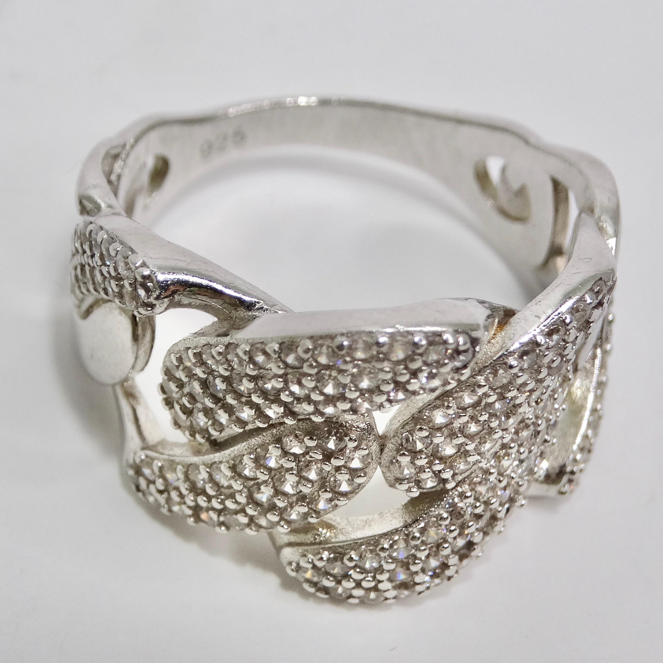 Silver Swarovski Crystal Chain Motif Ring For Sale 1