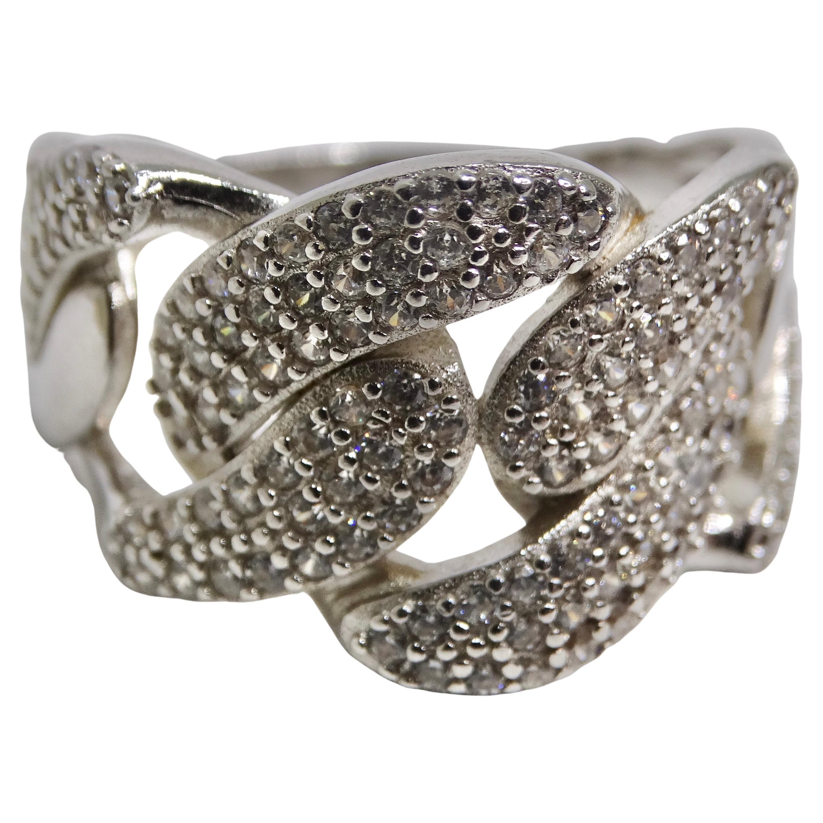 Silver Swarovski Crystal Chain Motif Ring For Sale