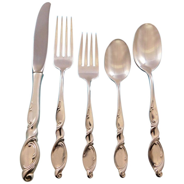 Silver Swirl By Wallace Sterling Flatware Set For 8 Service 47 Pcs Modern At 1stdibs - Wallace Sterling Silver Flatware Set
