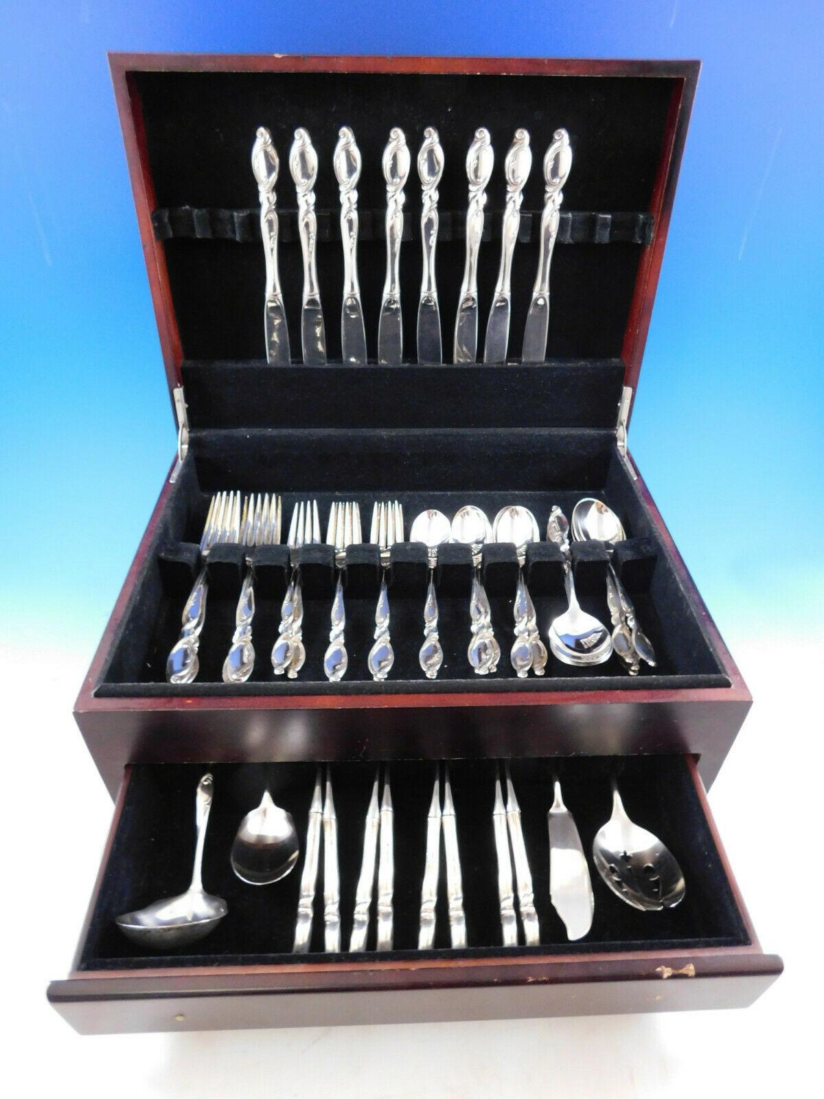 Silver Swirl by Wallace c1955 sterling silver Flatware set - 52 pieces. This set includes:


8 Knives, 9