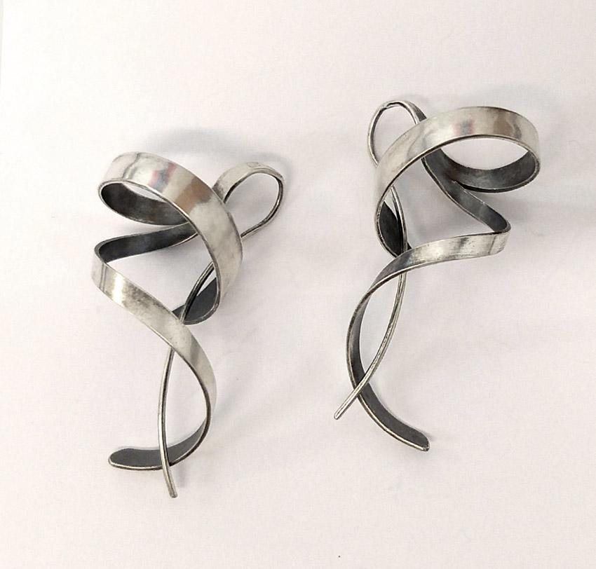 Silver Swirls, American Modernist Silver Earrings, Gerhard Herbst Studio 1