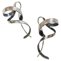 Silver Swirls, American Modernist Silver Earrings, Gerhard Herbst Studio