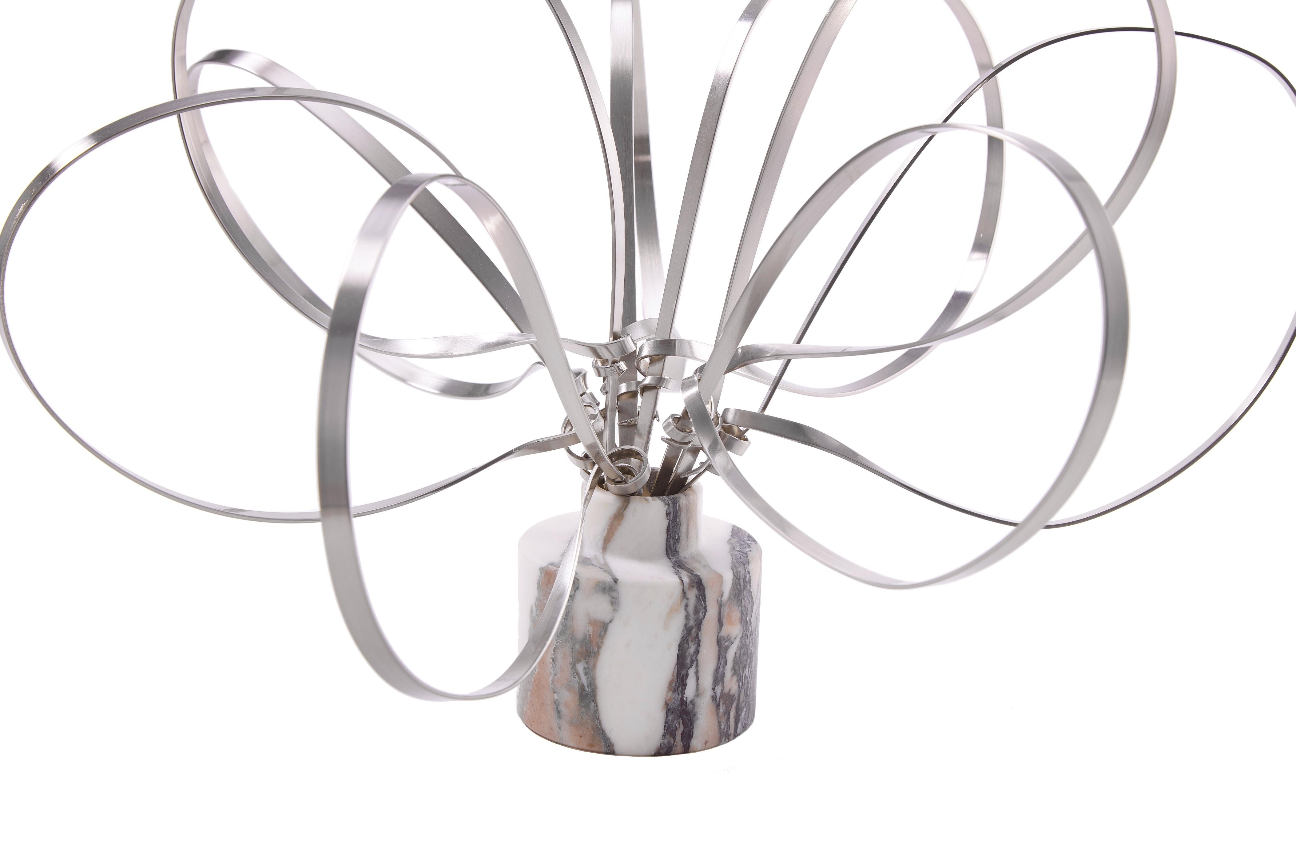 Post-Modern Silver Swirls Sculpture by Art Flower Maker