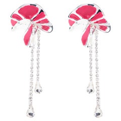 Silver Sylvia Crystal Drop Sculpted Earrings with Hand-Painted Pink Enamel Silver Sylvia Crystal Drop Sculpted Earrings with Hand-Painted Pink Enamel