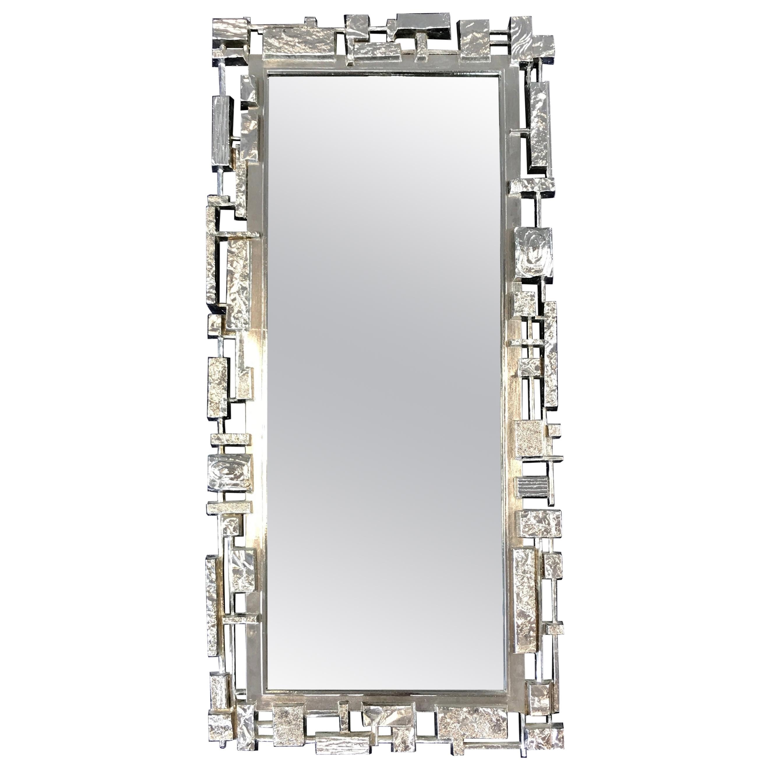 Silver Syroco Brutalist Wall Mirror