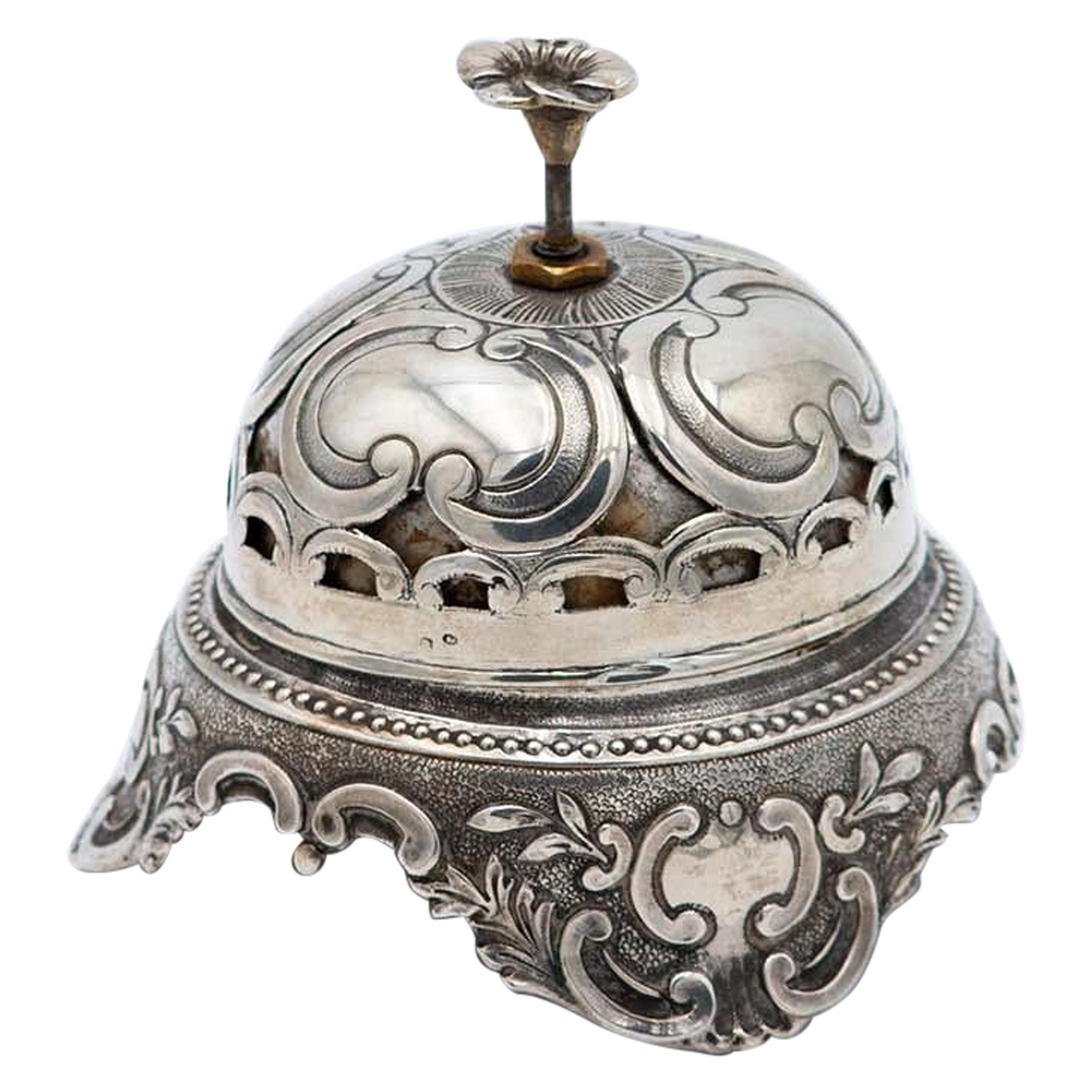 Silver table bell with reliefs and cutouts