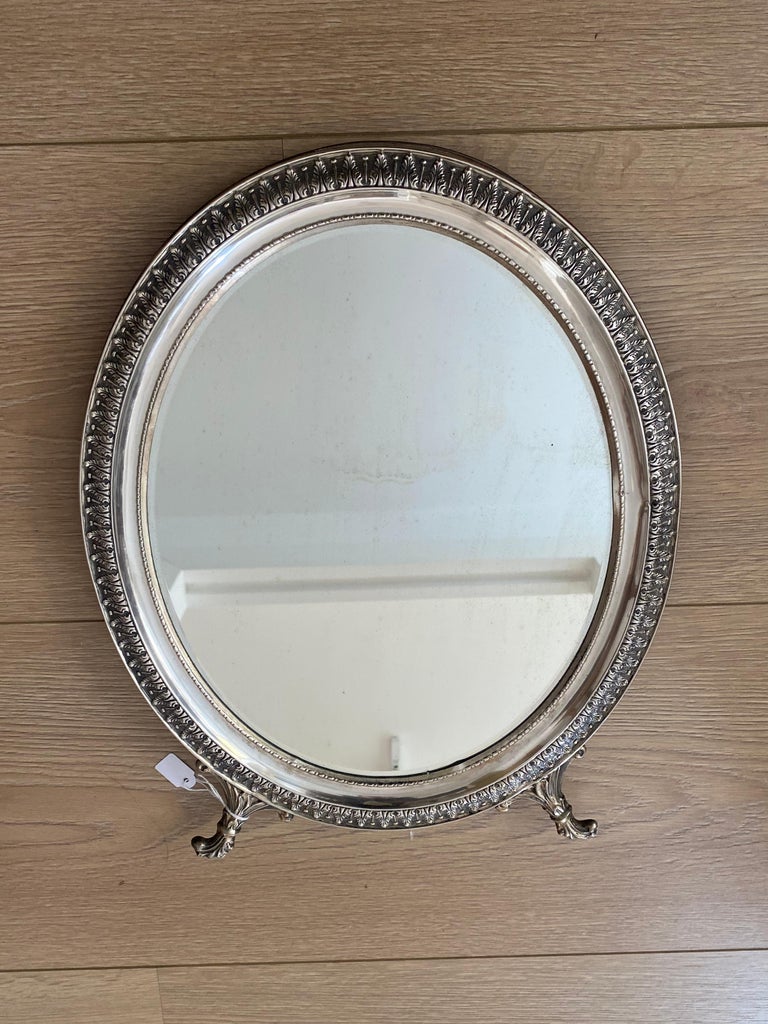 Silver Table Mirror Oval Frame Made in Italy, 1950 For Sale at 1stDibs