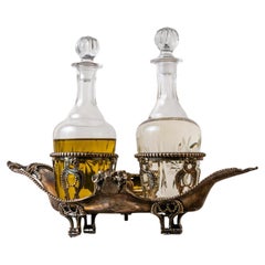 Silver table oil and vinegar set with coat of arms