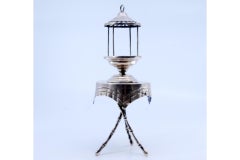 Silver table-shaped toothpick holder with birdcage on bamboo legs
