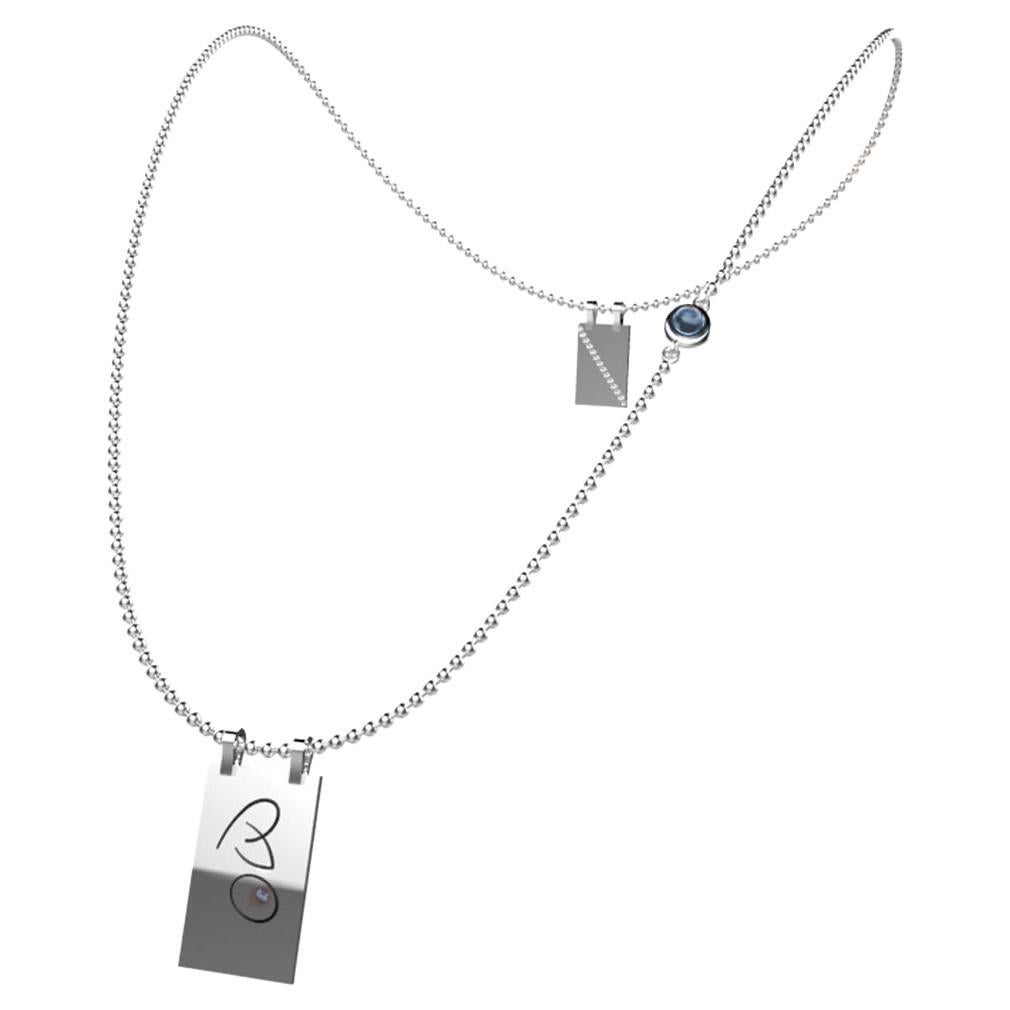 Silver Tag "Escapulario" Modern and Youthful Necklace with Colored Gems For Sale