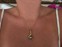 Silver Tahitian Pearl Diamond Pendant Necklace Solid 18k Yellow Gold