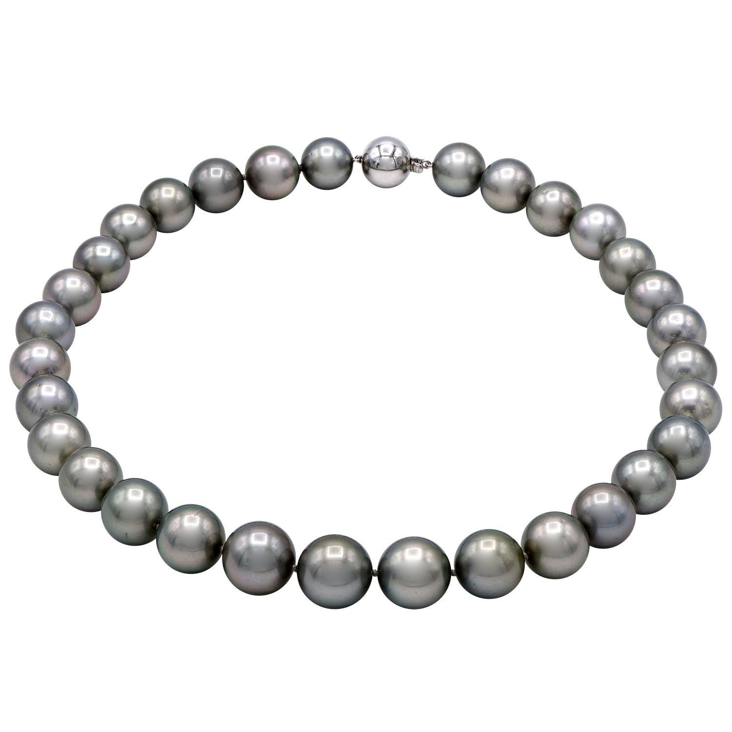 Silver Tahitian Pearl Necklace with 14 Karat White Gold Clasp