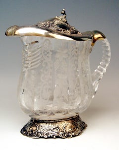 Silver Tall Wine Jug Pitcher Silver Mountings Cut Glass Germany, Made circa 1880