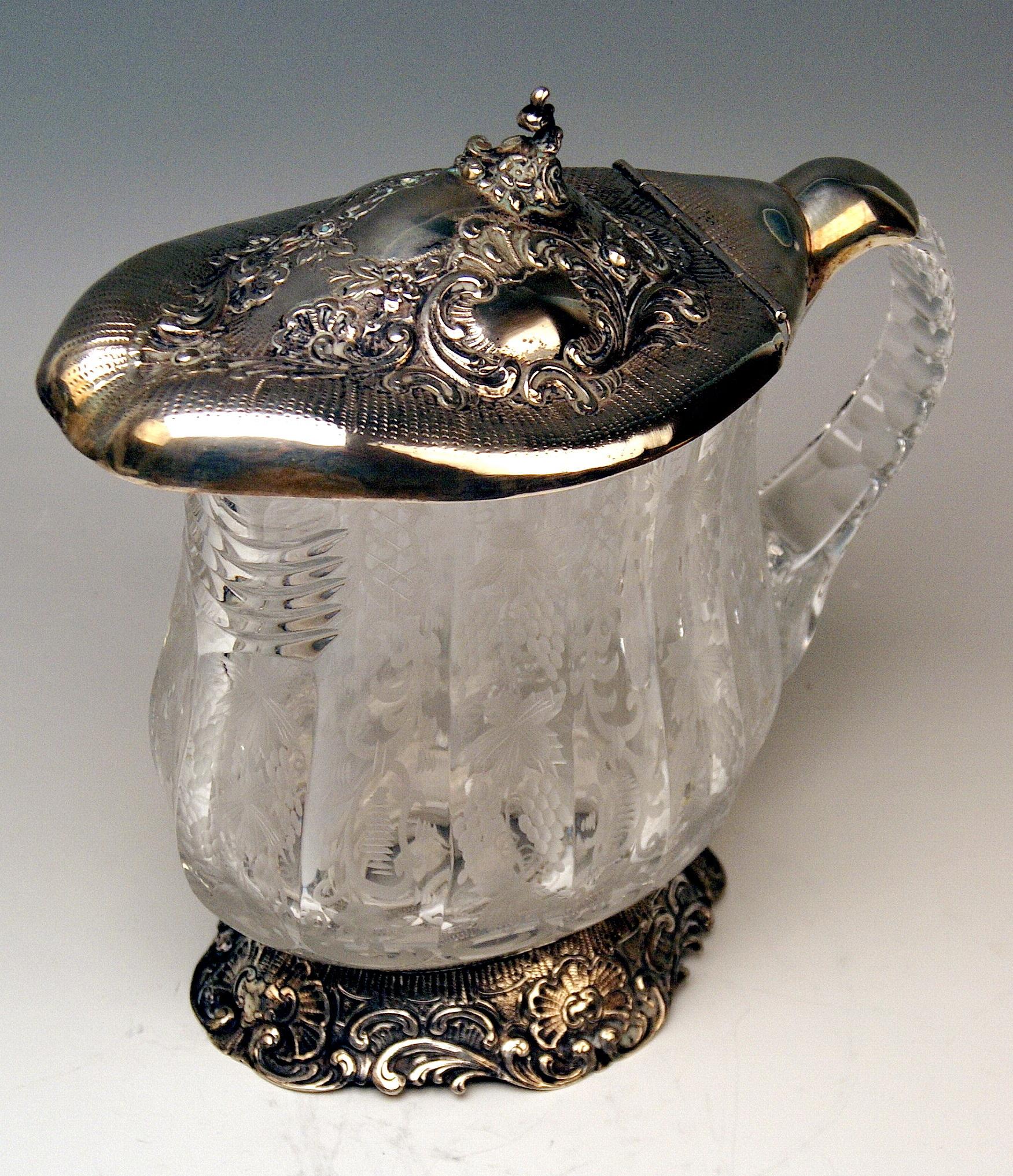 Late Victorian Silver Tall Wine Jug Pitcher Silver Mountings Cut Glass Germany, Made circa 1880