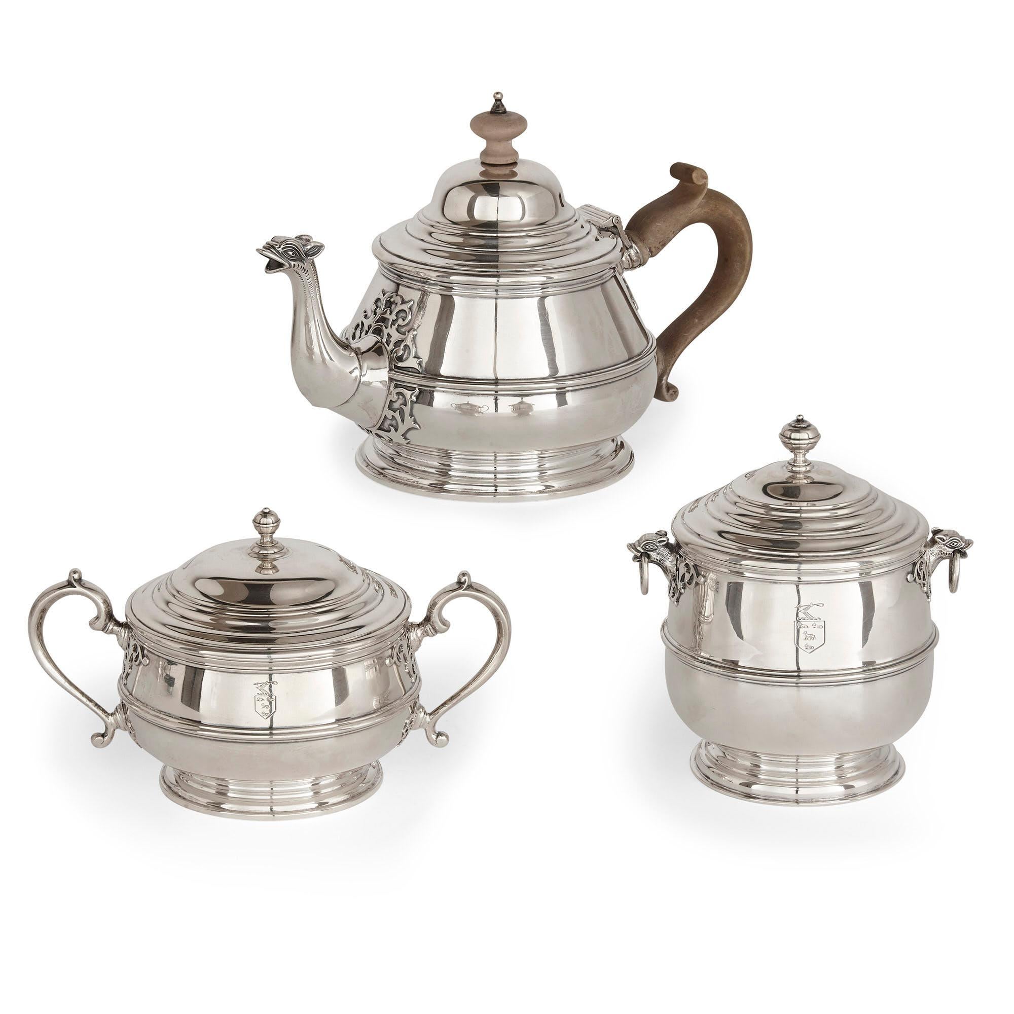 20th Century Silver Tea and Coffee Set with Matching Tray