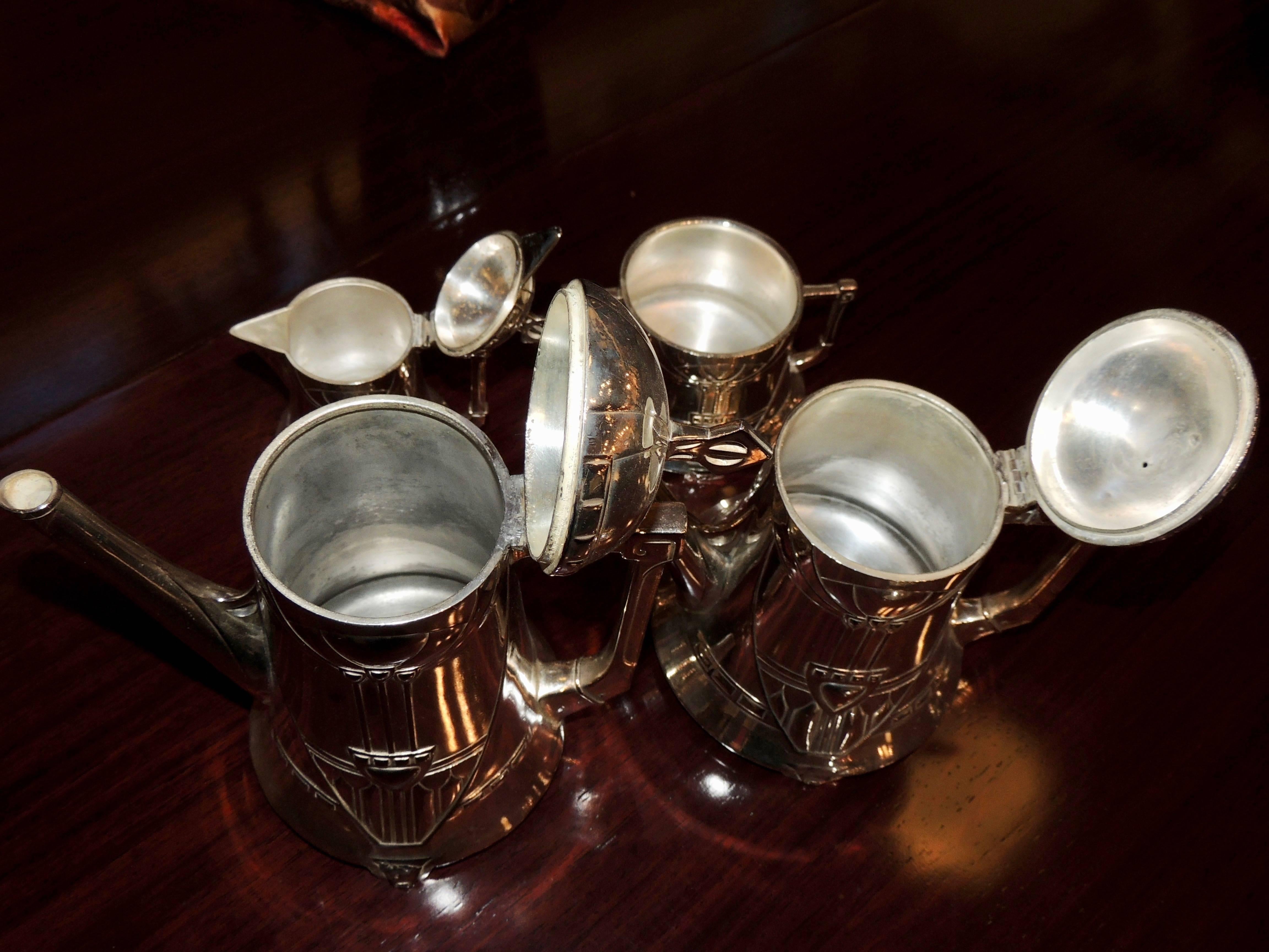 Plated Silver Tea and Coffee Set WMF Art Nouveau Jugendstil Five-Piece