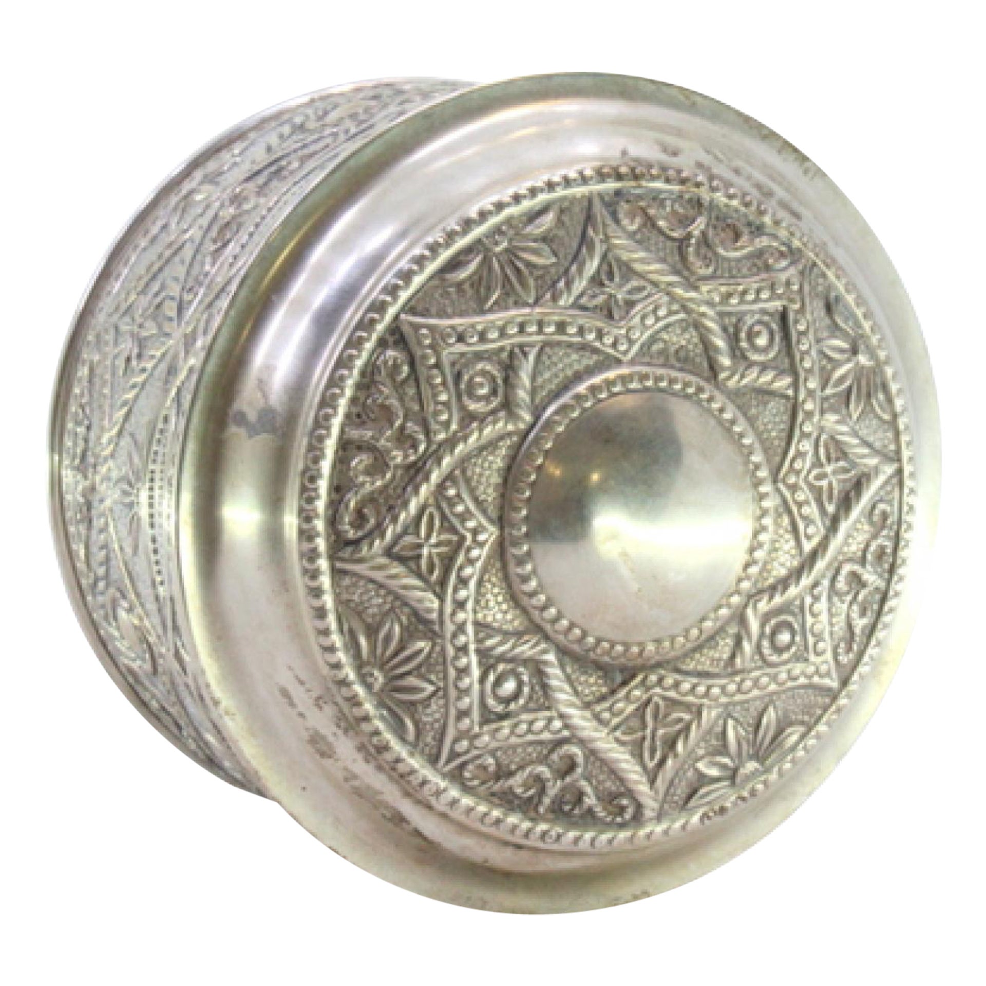 Silver tea box with floral reliefs and central monogram