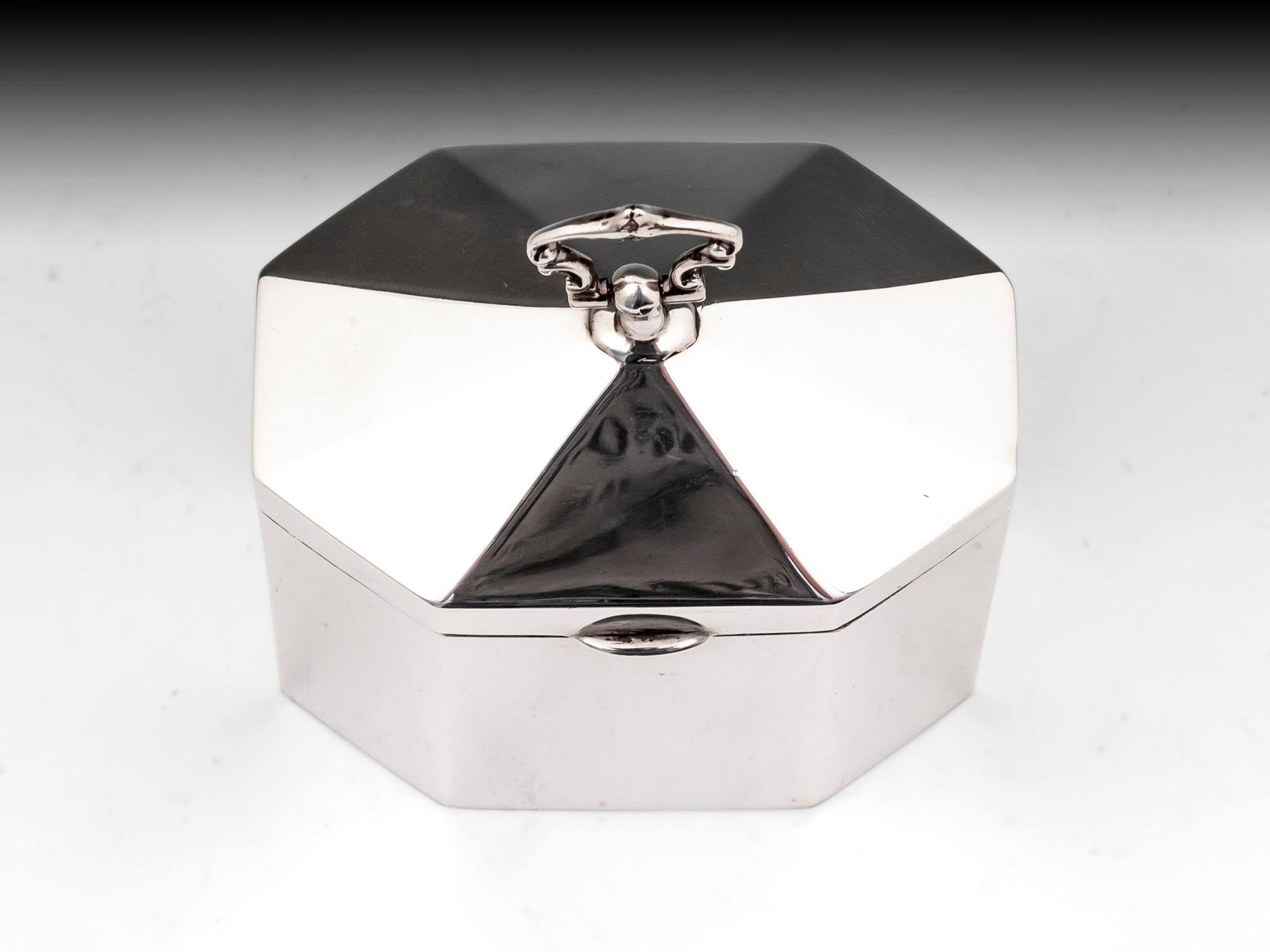 Antique sterling silver octagonal tented top tea caddy by Birmingham silversmith Mappin & Webb.